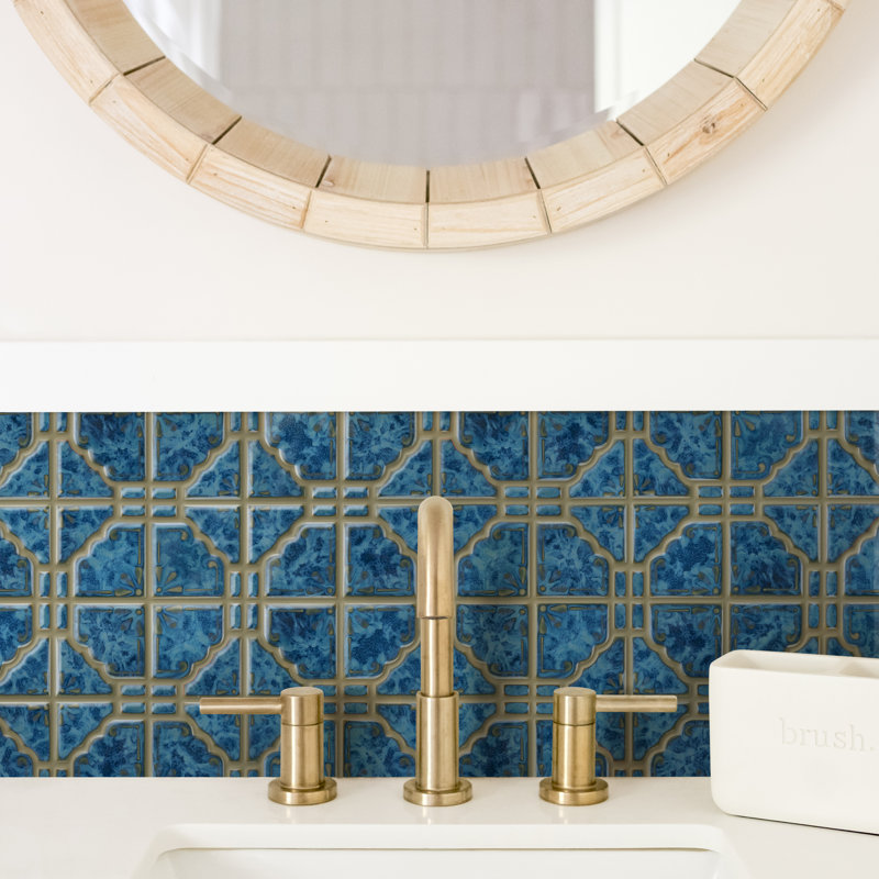 Moonbeam Porcelain Grid Mosaic Wall & Floor Tile, Pacific Blue