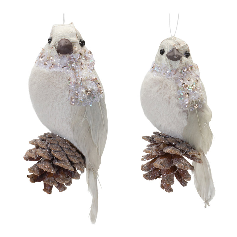 Ornement perlé en forme d'oiseau d'hiver (ensemble de 12)