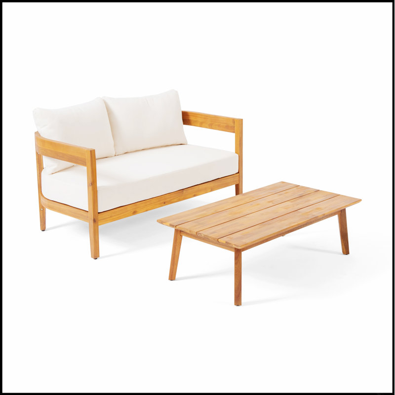 Ensemble de causeuse et table basse Brooklyn pour espaces de vie compacts - bois de teck, design moderne, sièges confortables et rangement élégant
