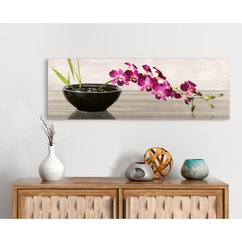 Orchid Arrangement by Shin Mills - Wrapped Canvas Painting, 40cm H x 120cm W x 4cm D