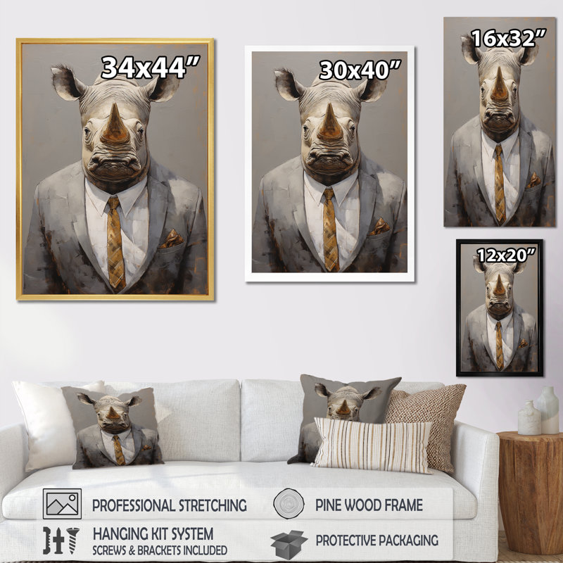 «Business Hippo Portrait», reproduction d'art sur toile, Cadre simple noir, H 40 po x l 30 po x P 1,5 po