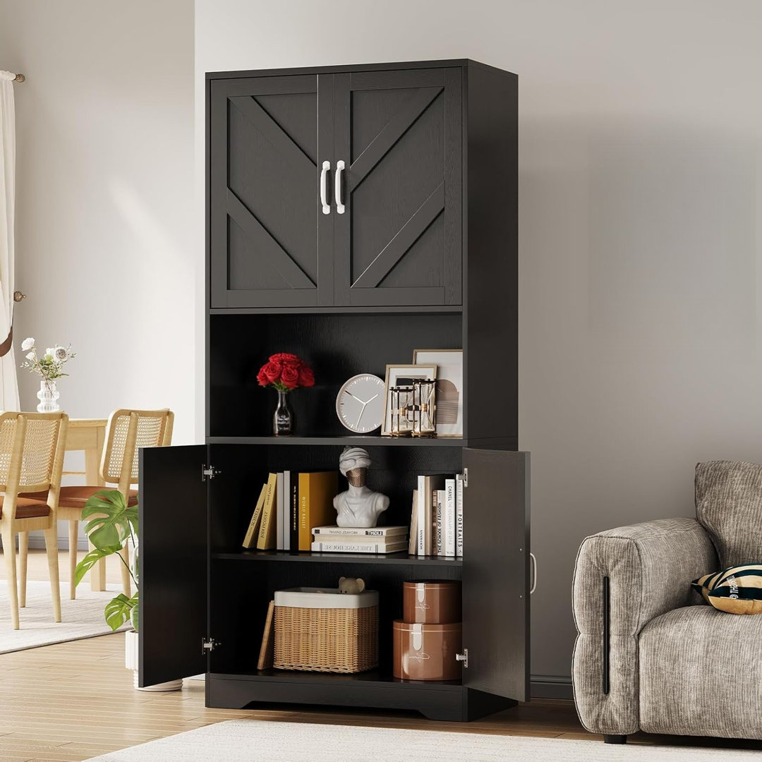 69" Kitchen Pantry Storage Cabinet, Farmhouse Kitchen Hutch Cabinet with 4 Doors & 2 Adjustable Shelves, Freestanding Cupboard with Microwave Stand fo