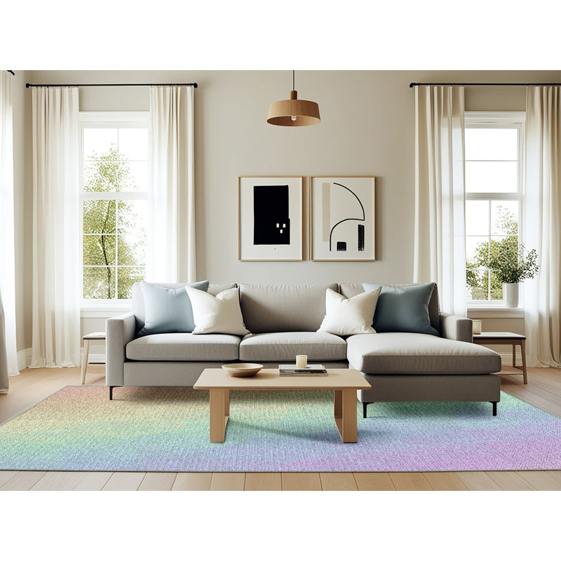 Mauve abstrait/vert/jaune Tapis décoratif, Rectangle 6 pi x 9 pi