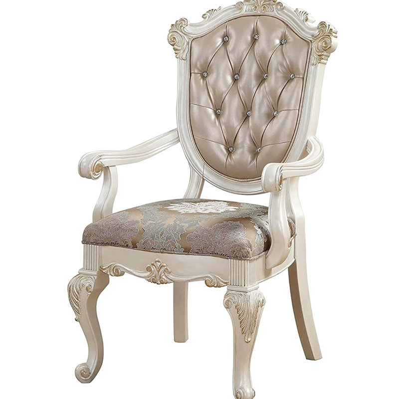 2 chaises avec accoudoirs or rose et blanc perle - Coussin floral doux avec détails texturés en bois élégants 2 chaises en tissu capitonné