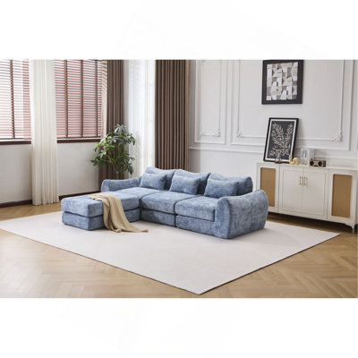 Foldable Wave Star Modular Sofa, Chenille Fabric for Living Room & Bedroom, Instant Expansion Comfortable Creative Furniture with 1 Middle Seat, 1 Ott