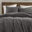 Lyon Charcoal Oversized Cozy 100% Cotton Waffle Washed 3-Piece Full/Queen Duvet Set-114381492-114489670