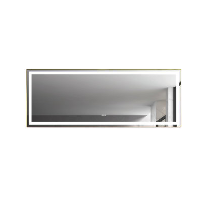Miroir de salle de bain 118 "x 36" avec cadre en aluminium, fixation murale, brouillard, 3 options de couleur, gradation continue, réflexion non faussée, fonction de brouillard doré brossé, modes, verre,