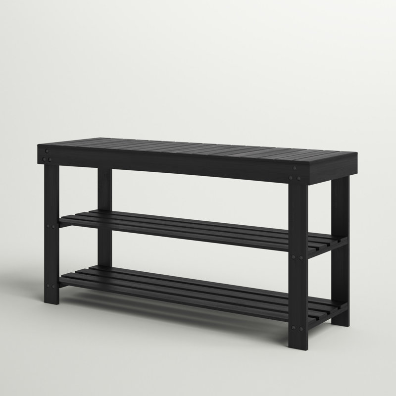 10 Pair Stackable Shoe Storage Bench, Black