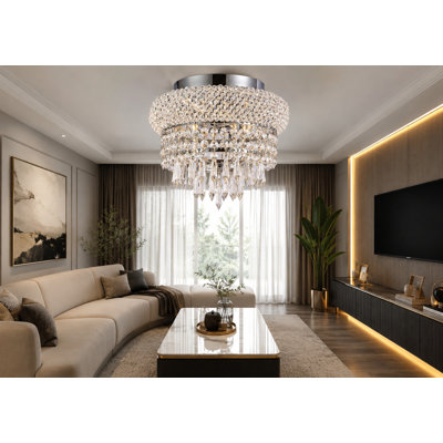 B&S Lighting Inc Chandeliers Bagel Crystal Flush Mount Chandelier 12"Wx 6"H 4 Lights