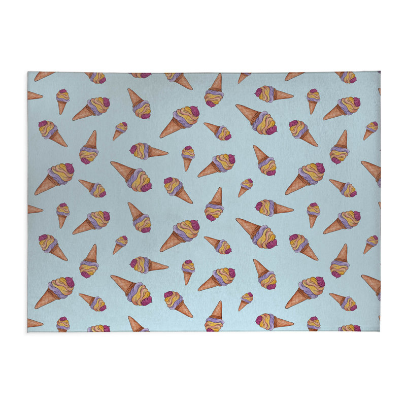Tapis de cuisine antidérapant Summer Ice Cream, Rectangle 4pi x 6 pi, Bleu nuage