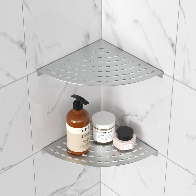 Ensemble de 2 tablettes de douche en coin, organisateur de salle de bain avec finition nickel brossé, rangement résistant à la rouille pour la douche et la cuisine, installation de perçage pour la stabilité