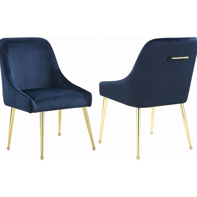 2 chaises à oreilles bleues à encre foncée bleu foncé - structure en métal doré, chaises contemporaines au design élégant, revêtement, pattes de 2