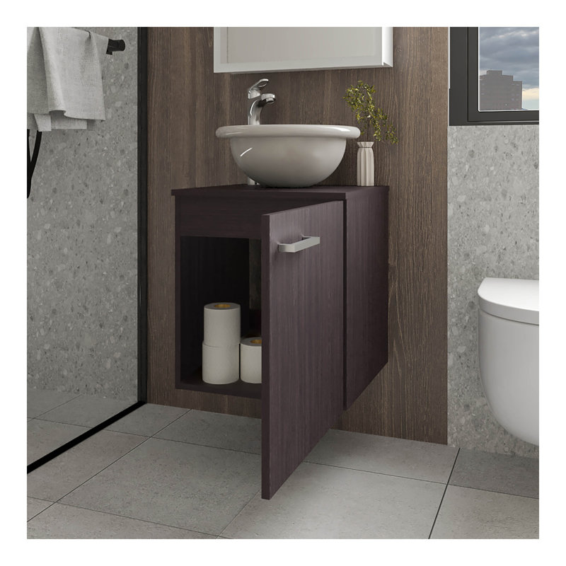 Meuble-lavabo avec lavabo et robinet intégrés Pirtleville, Wengé