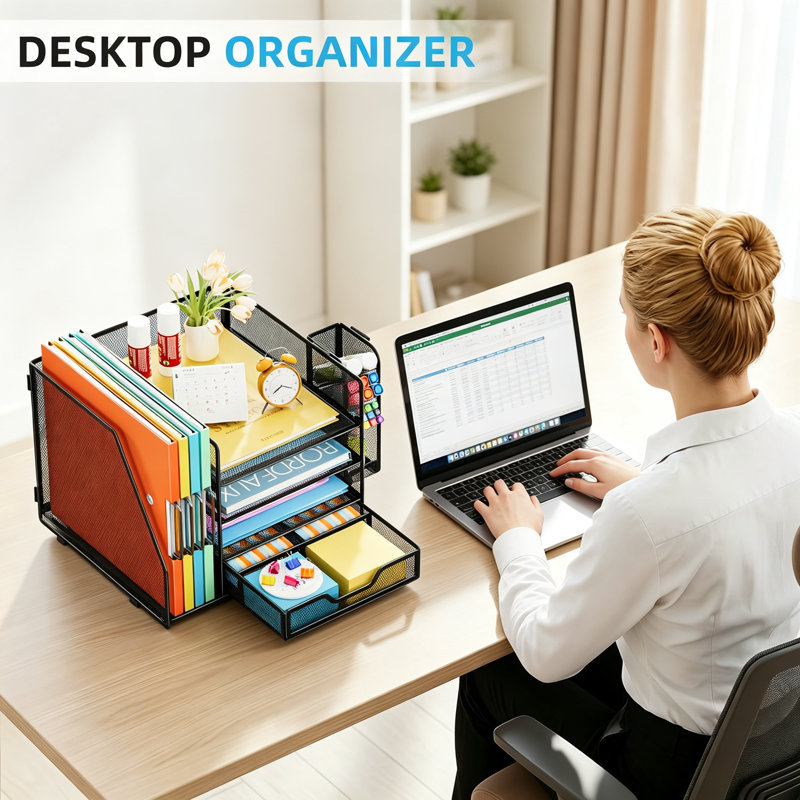 Black Mesh 4‑Tier Desk Organizer
