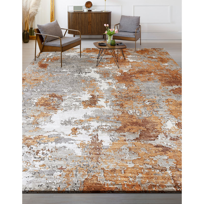 Tapis gris et rouille de haute qualité noué à la main, Gris et rouille, Rectangle 10' x 14'
