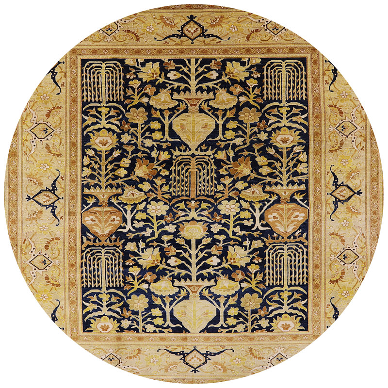Tapis oriental brun clair / bleu marine, Rond 6 pi