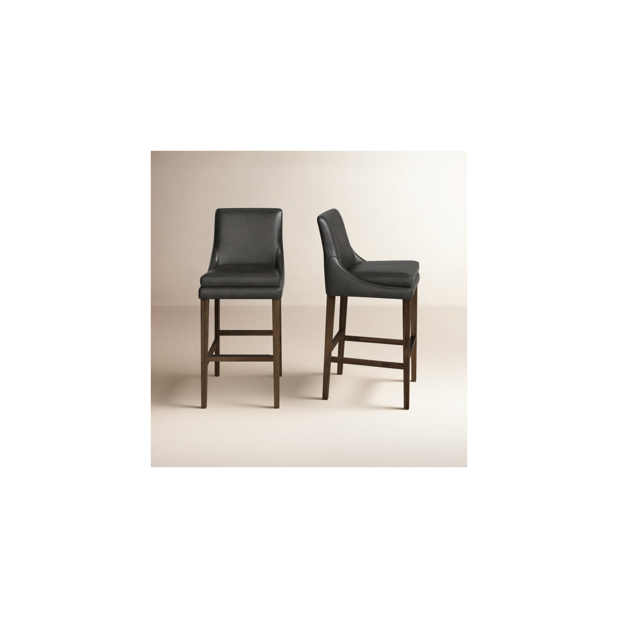 Niara Upholstered Stool, Impression Dark Gray Genuine Leather/Dark Brown, Bar Stool (30” Seat Height)