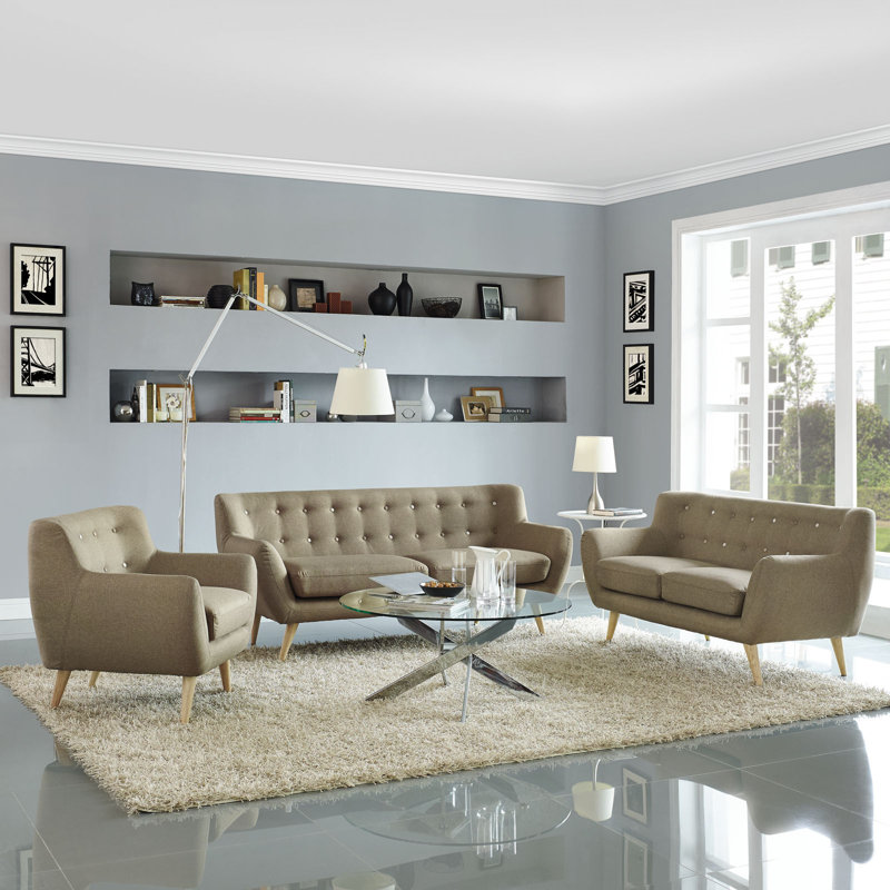 Ensemble de salon en tissu rembourré Modway Remark, Mélange de polyester gris, 3 pièces : 1 canapé, 1 causeuse, 1 fauteuil