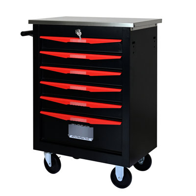 6 Drawers Metal Rolling Tool Cart - Black&Red For Garage, Workshop, Warehouse Storage With 6 Convenient Movement