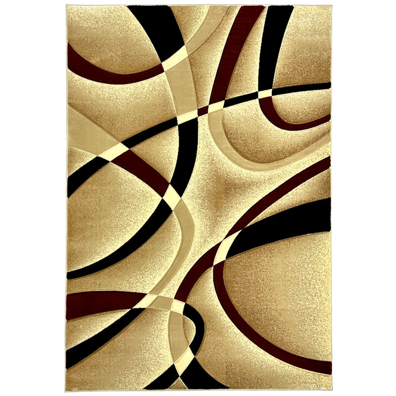 Mccampbell Abstract Area Rug, Rectangle 8' x 11', Beige/Burgundy