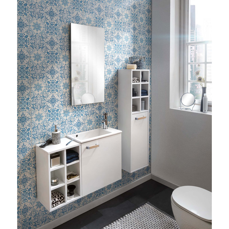 3-Piece Washbasin and Mirror Set for Guests, White