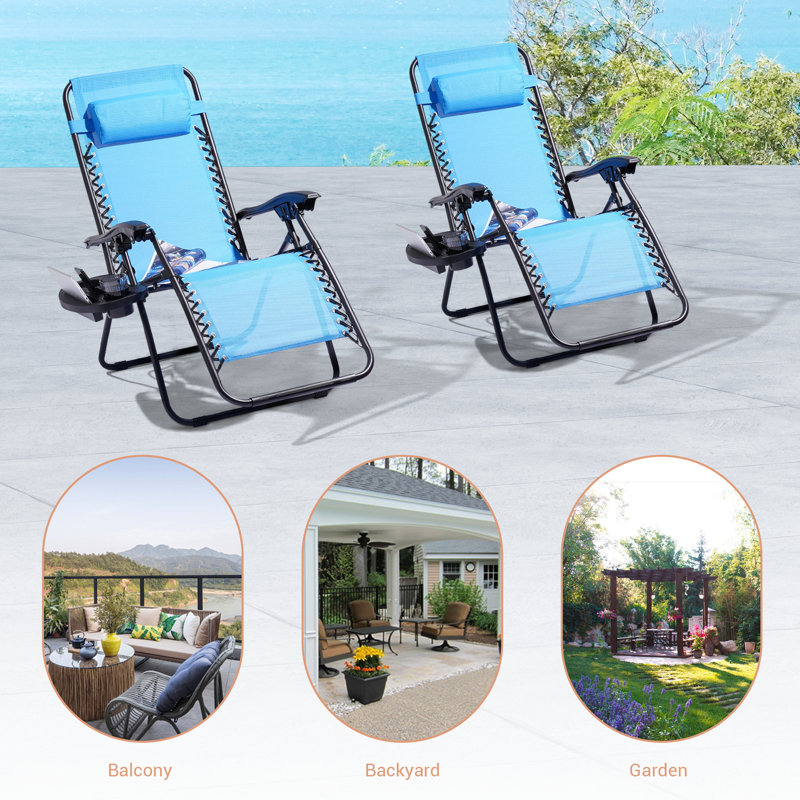 Cynar Folding Zero Gravity Chair(Set of 2), Lake Blue