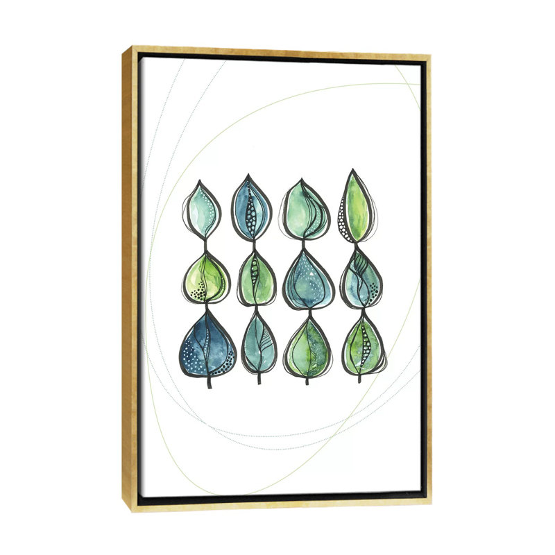 Water Water Leaves - impression d'art graphique, Pas de tapis, Toile avec cadre or, H 60 po x l 40po x P 1,5 po
