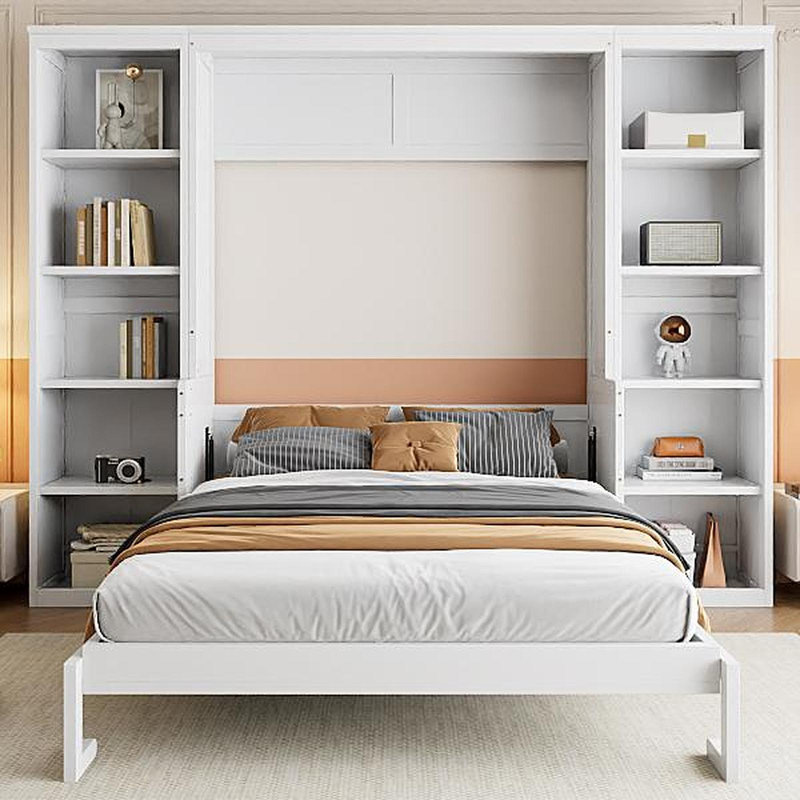 Lit escamotable double avec bureau et bibliothèque