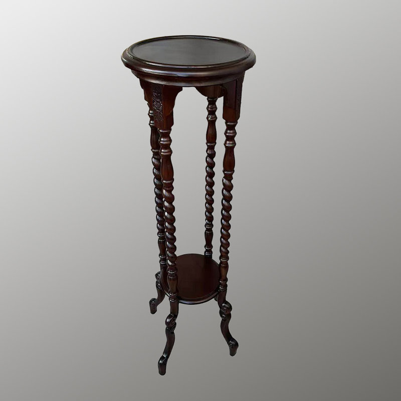 Round Hand-Carved Solid Wood Pedestal