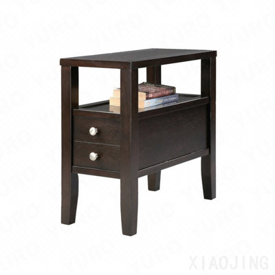 Table de bout en bois avec 2 tiroirs Espresso