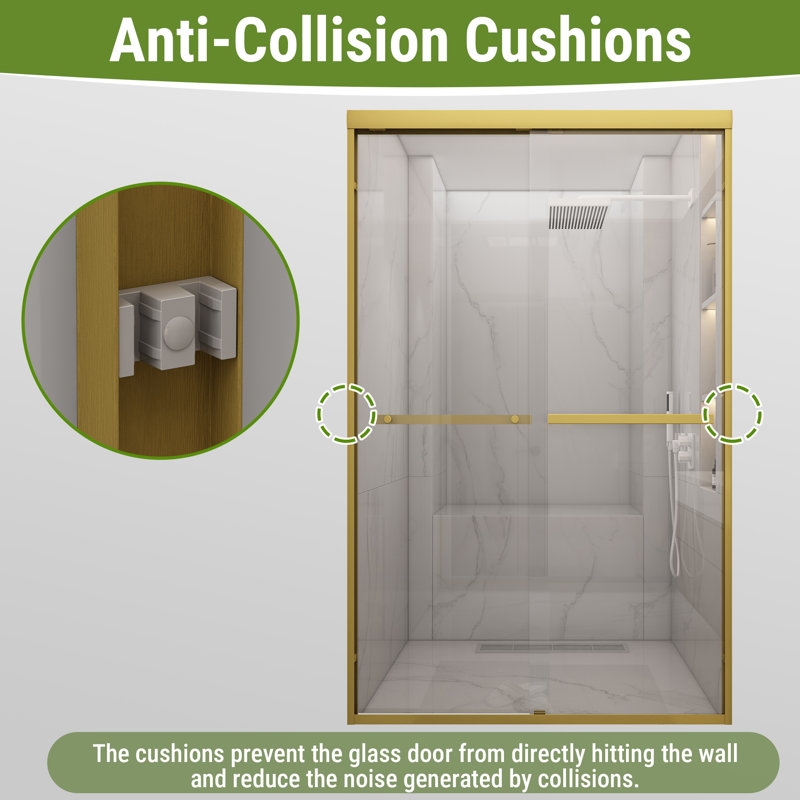 48'' W X 72'' H Double Sliding Semi-Frameless Shower Door With 1/4"(6Mm) Clear Tempered Glass,Bypass Shower Enclosure