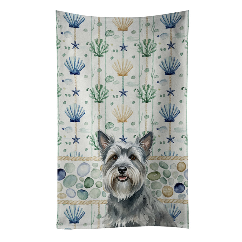 Gray Skye Terrier Coastal Sea Glass Kitchen Towel, Gray Skye Terrier