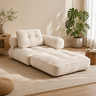 Beige frameless floor sofa bed with armrests and pillows multi functional foldable couch for living room