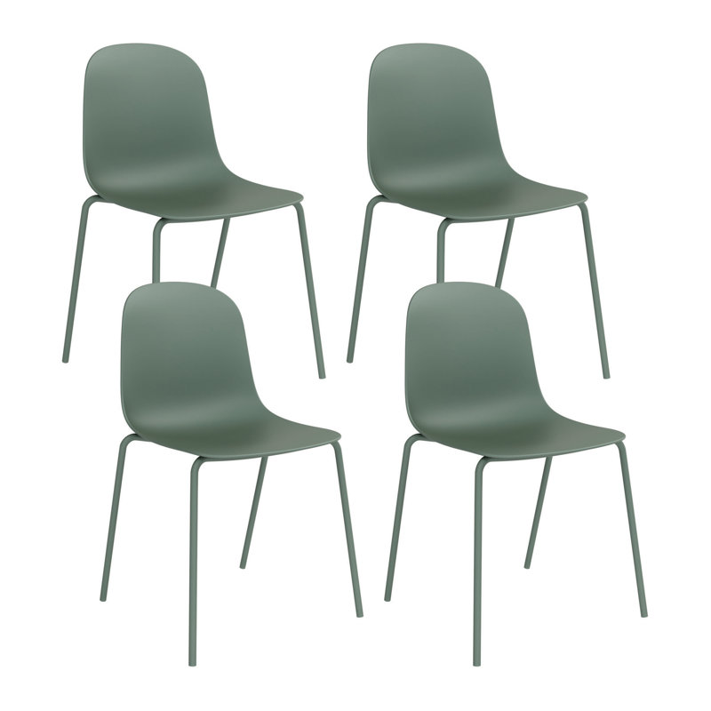 Khyson Stackable Dining Chairs for Indoors or Outdoors with Full Back Contoured Seat and Steel Legs, Green