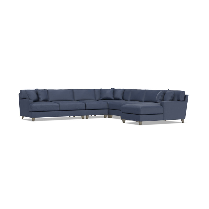 Bernhardt Mila 6-Piece Fabric Sectional, Blue Polyester, Right Hand Facing, 33.5" H x 137" W x 137" D