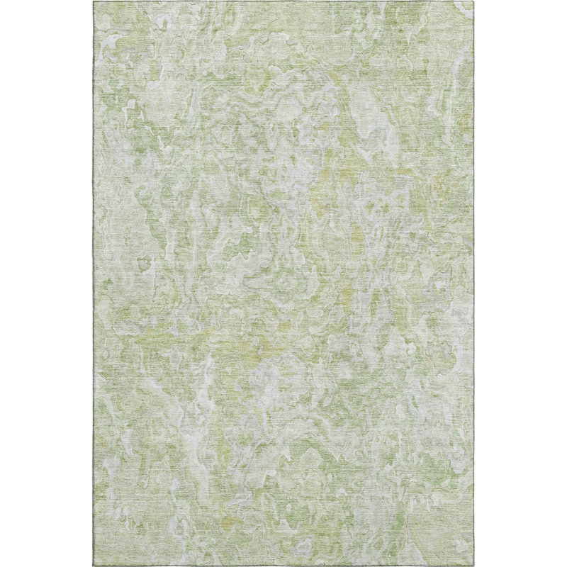 Premium Machine Washable Prisco Green Rug, Rectangle 3' x 5'