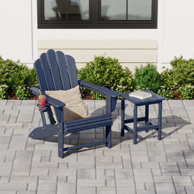Lucus Weather Resistant Poly Adirondack Chair with Side Table