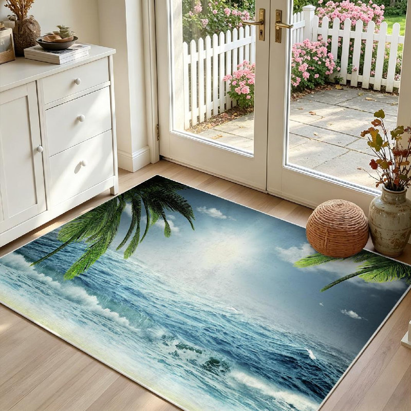 Lavable à la machine transparent, beau voyage d'été en mer avec tapis d'intérieur, Rectangle 39 po x 63 po