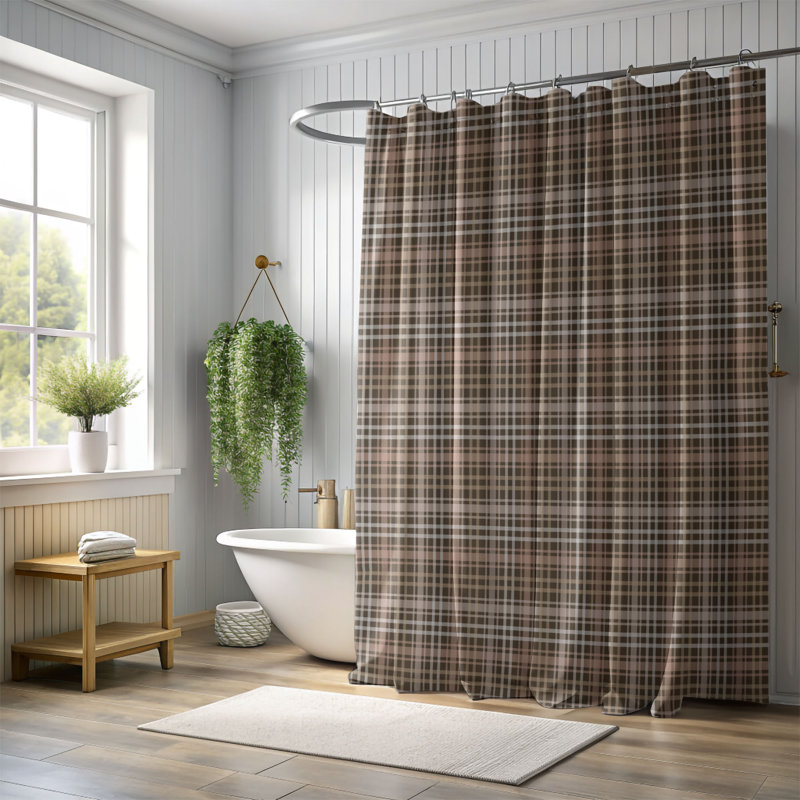 Peach Grid - Premium Shower Curtain, 74"H x 35"W