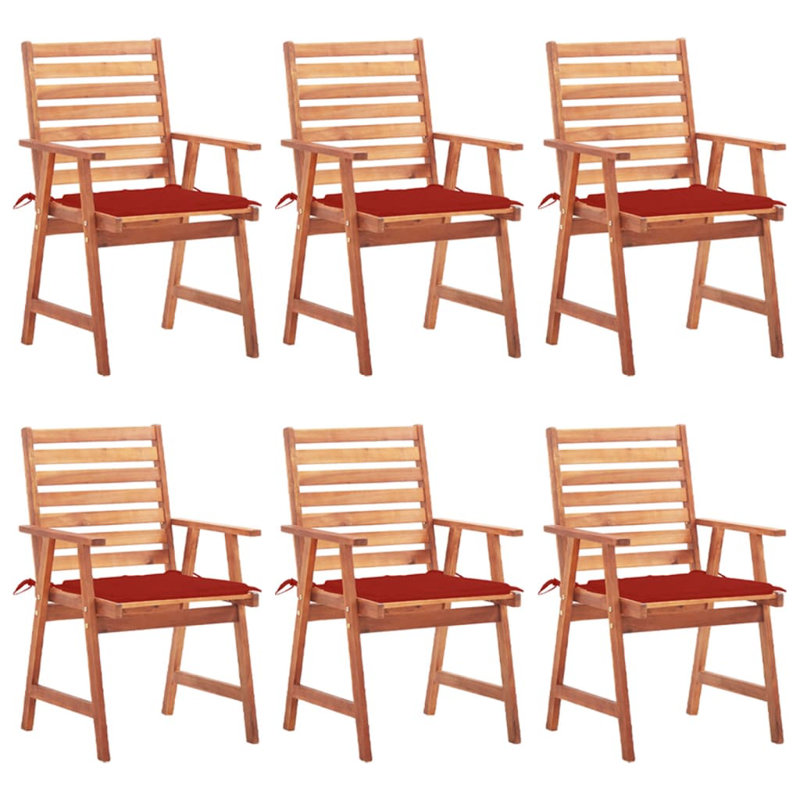 Chaise de patio pour l'extérieur avec coussins en bois d'acacia massif, Vin rouge