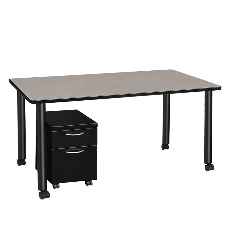 Regency Kee Mobile Desk with Storage, Maple/Black, 29" H x 66" W x 24" D