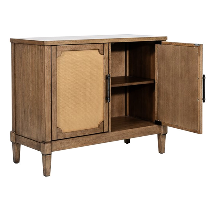 Unité de rangement en canne tissée avec fermeture de porte magnétique et pieds de poignées en métal