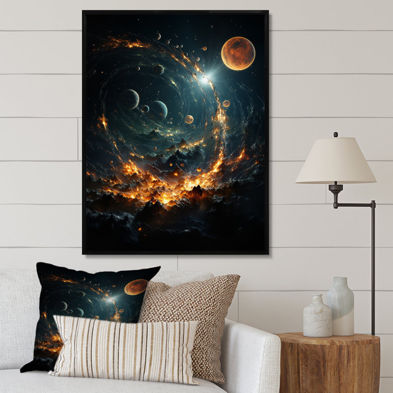 Galaxies Planets I, reproduction d'art sur toile, Cadre noir, H 20 po x l 12 po x P 1 po