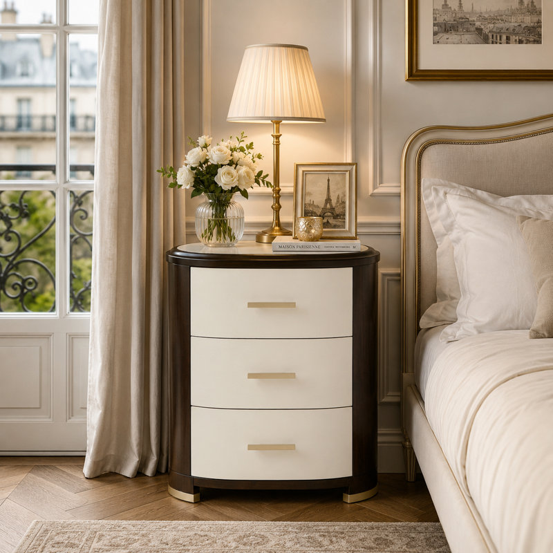 Paris Chic 3-Drawer Nightstand with Marble Top