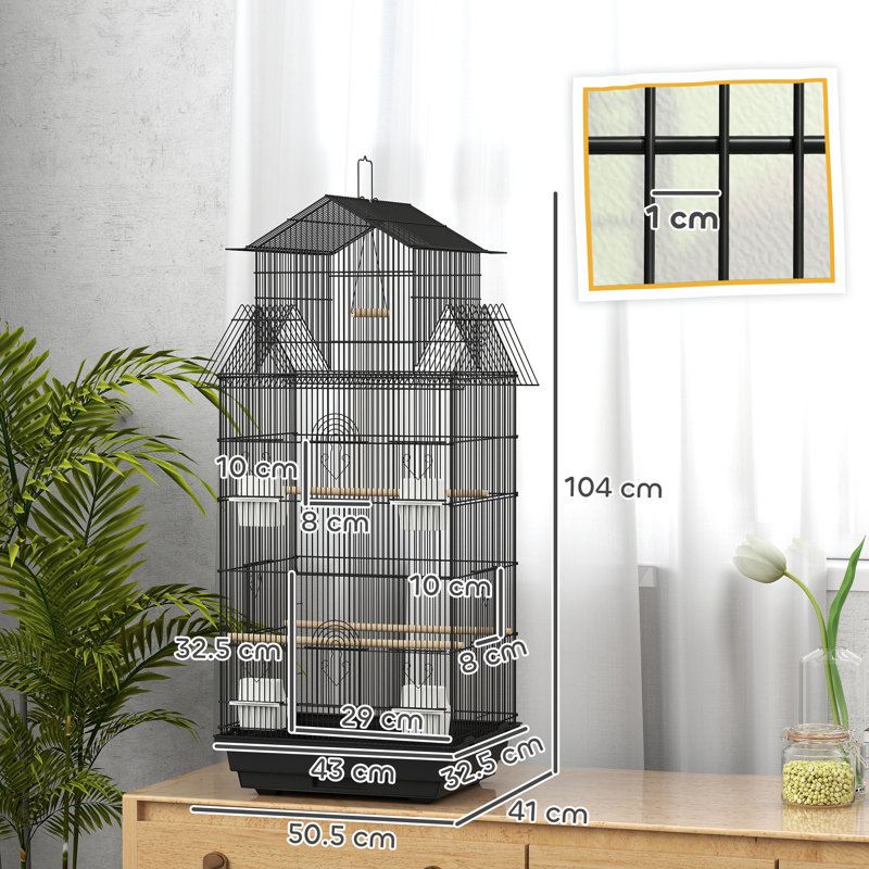 Metal Bird Cage with Perch Food Container Handle for Finch Canary
