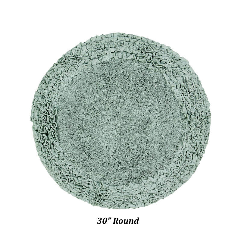 Zilla 100% Cotton Tufted Bath Rug, Ultra Soft & Absorbent, Non-Slip Spray Latex Backing, Luxurious Ruffle Border, 30" Round, Sage