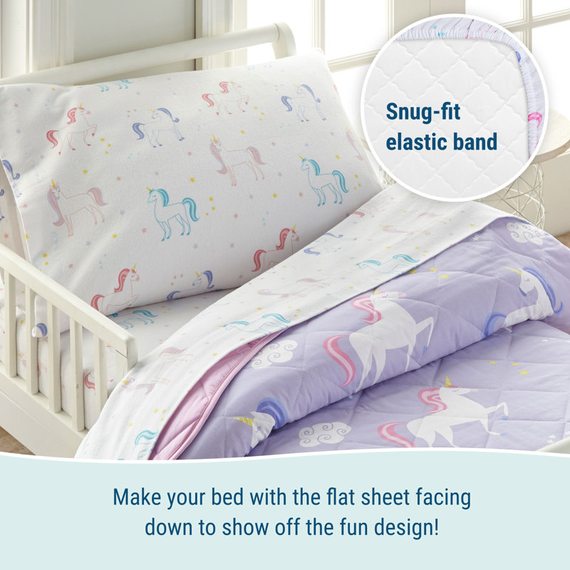 White Cotton Unicorn Print Toddler Sheet Set