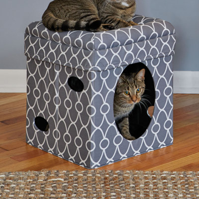 MidWest Homes For Pets Cat Cube Cozy Cat House, Cat Condo in Fashionable Gray Geo Print