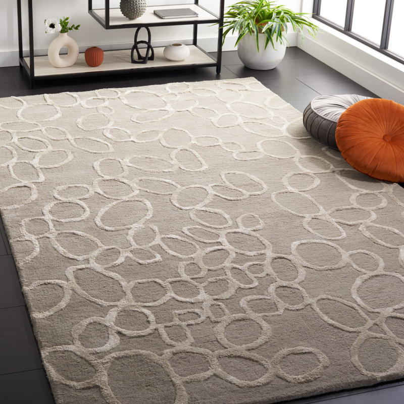 Tapis gris en laine / coton / viscose touffeté à la main Claudian, Rond 6 pi