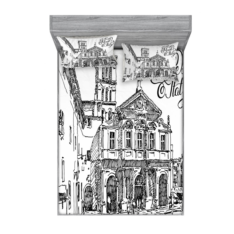 Ensemble de draps célèbre cityscape of rome, Ensemble de draps pour lit double avec un drap-hou